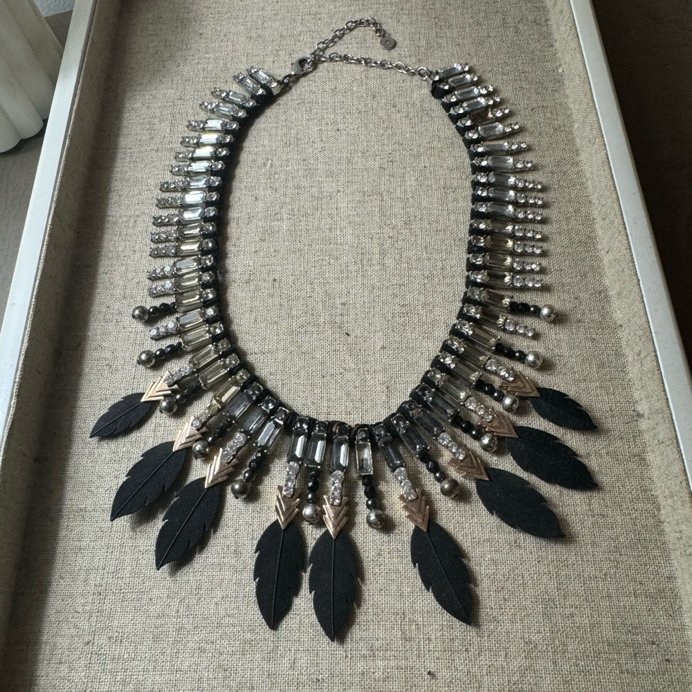 Rose Gold Rhinestone Feather Necklace